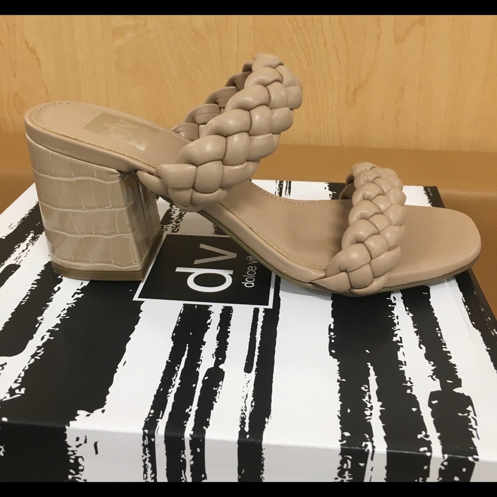 Dolce Vita Beige Braided Two-Strap Block Heel Sandal